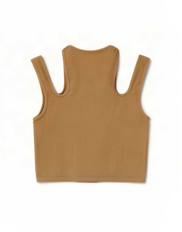 Zara Blusa Corta con Hombros Descubiertos para Mujer UK 40 Grande Beige
