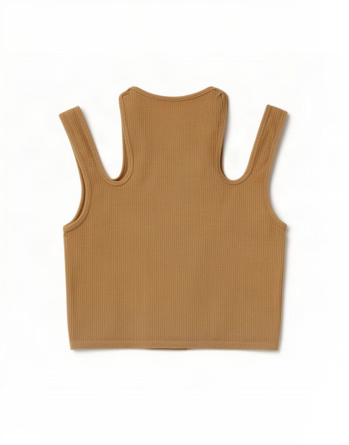 Zara Blusa Corta con Hombros Descubiertos para Mujer UK 40 Grande Beige