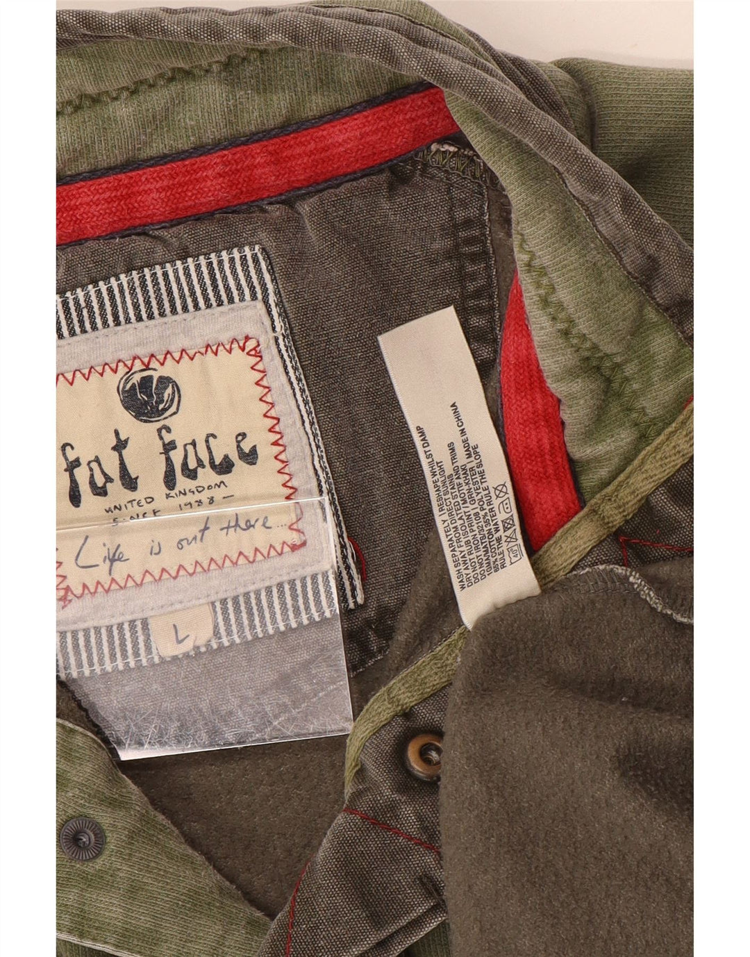 FAT FACE Sudadera con Cuello y Botones para Hombre Jersey Grande Caqui Algodón