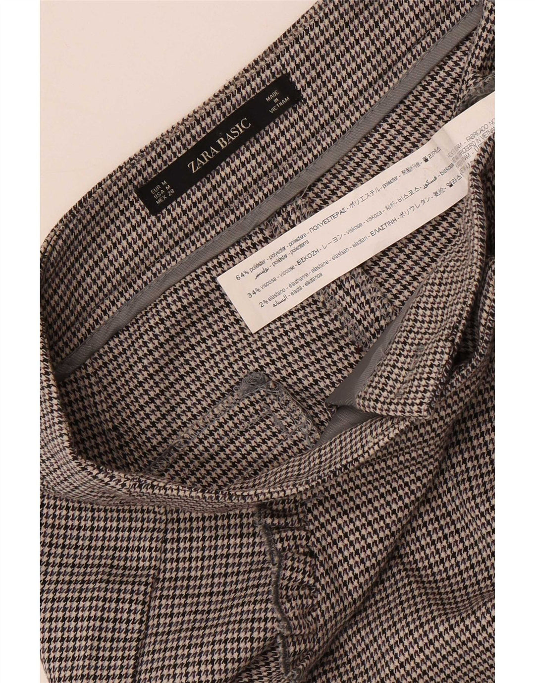 Zara Mujer Pantalón Chino Slim Medium W28 L27 Gris Pata De Gallo Poliéster