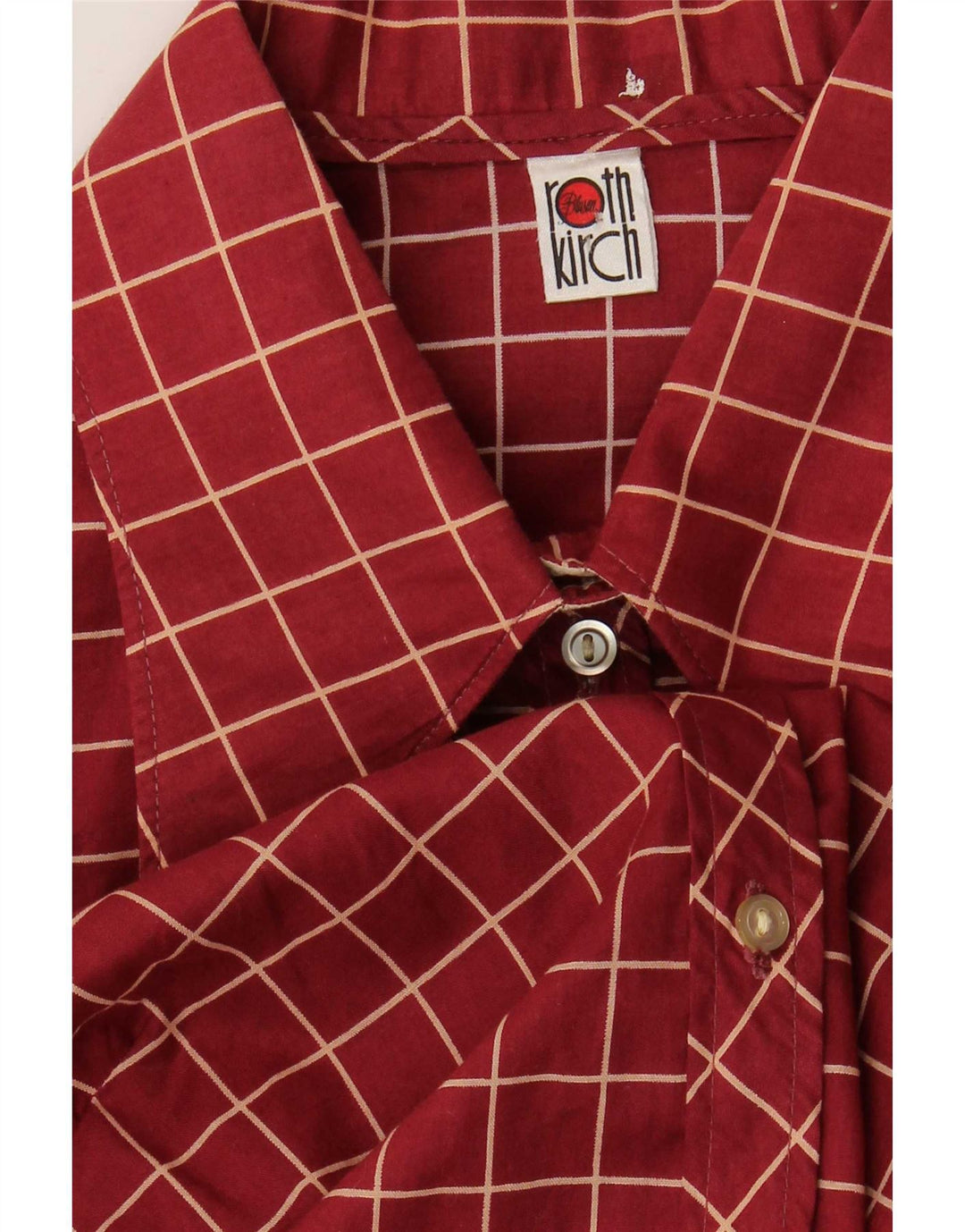 Vintage mujer camisa formal Reino Unido 14 cheque burdeos medio