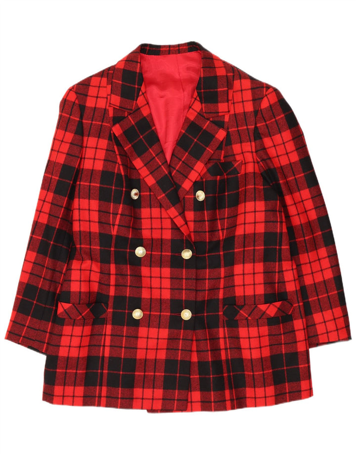 VINTAGE Chaqueta Blazer de doble botonadura para mujer Reino Unido 12 Cheque rojo medio