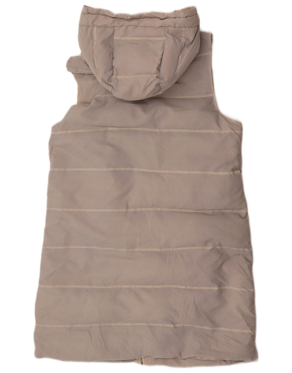 Zara Mujer Abrigo Acolchado Sin Mangas Con Capucha UK 40 Small Gris Rayas