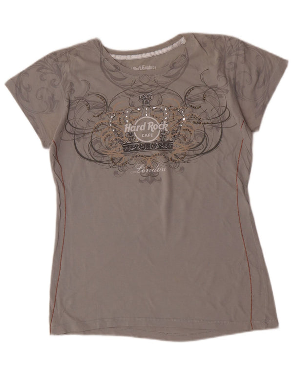 Hard Rock Cafe Mujer London Graphic Camiseta Top UK 40 Algodón Gris Medio