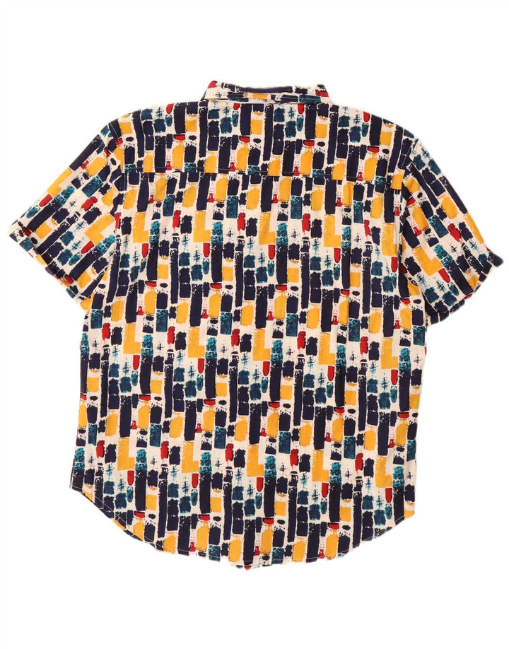 VINTAGE Camisa de manga corta para hombre Algodón geométrico multicolor grande