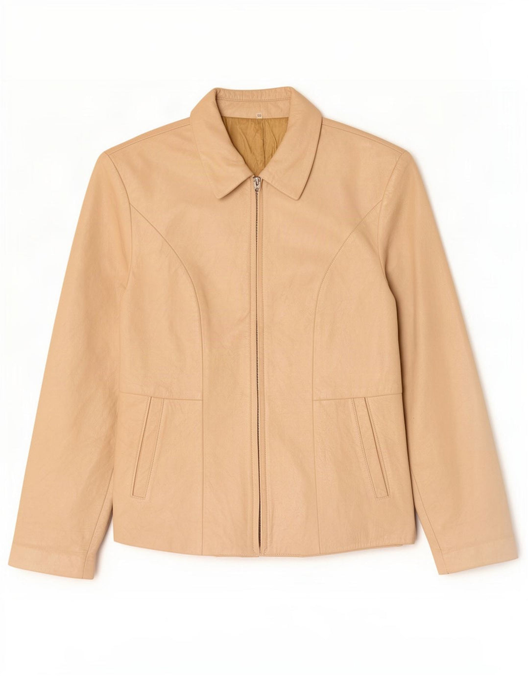 Chaqueta de cuero vintage para mujer IT 46 Beige grande