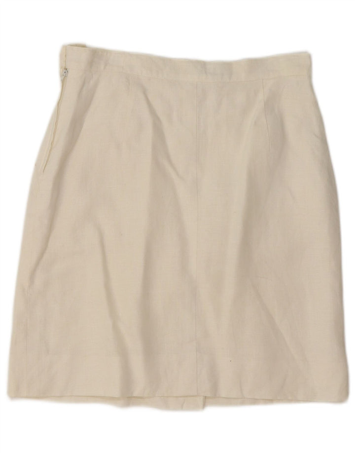 MARELLA Falda acampanada para mujer UK 12 Medium W30 Lino blanco roto