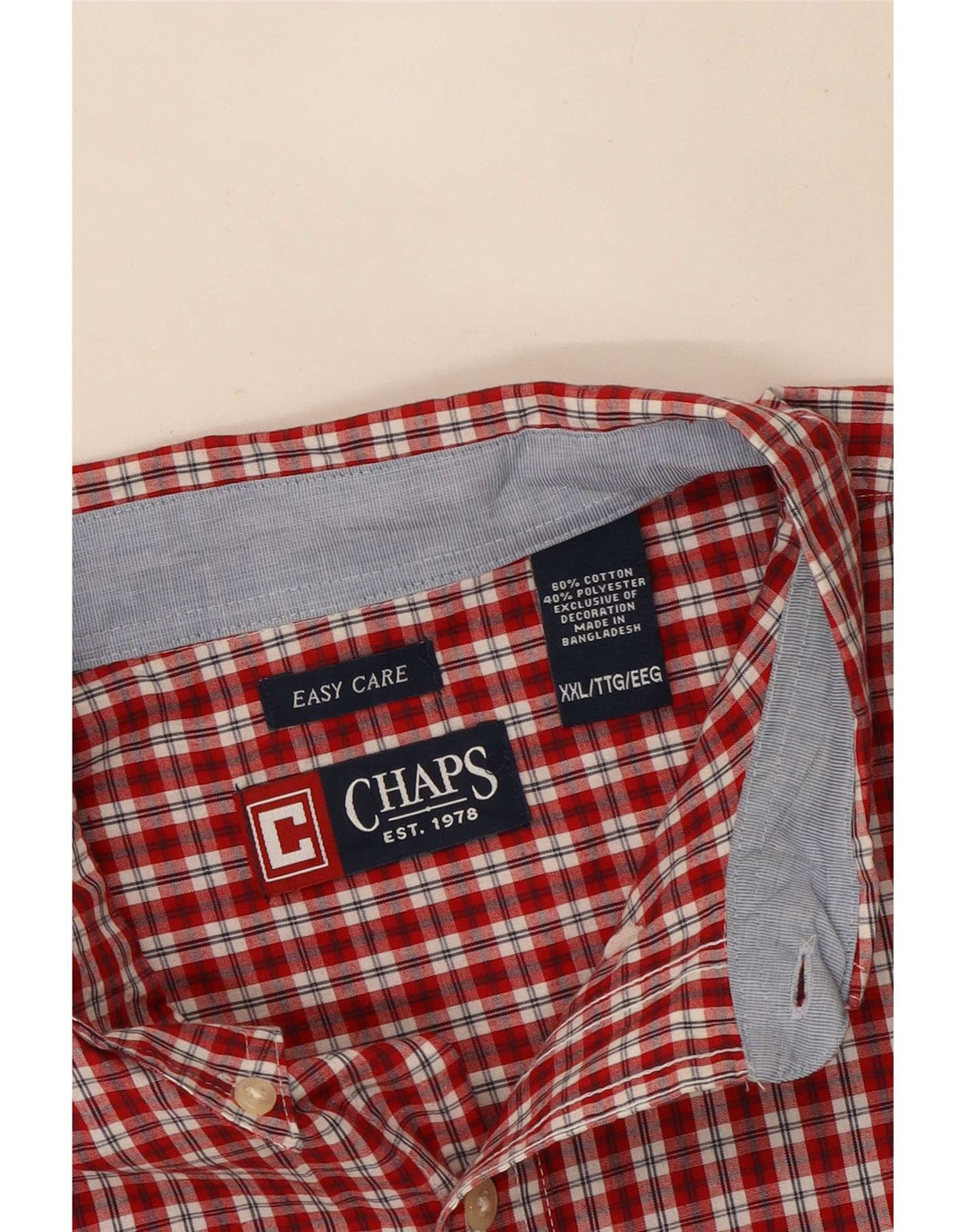 Chaps Camisa de manga corta para hombre de fácil cuidado, 2XL, algodón a cuadros rojos
