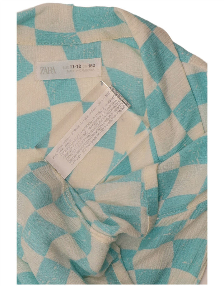 ZARA Blusa Camisa Niña Manga Corta 11-12 Años Viscosa Geométrica Azul