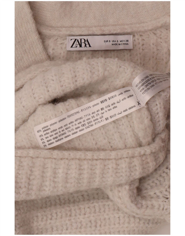 ZARA Womens Crop Oversized Cardigan Sweater UK 10 Small Off White