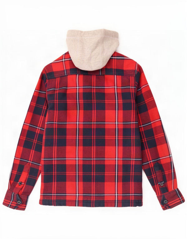 Next Camisa de franela de leñador con capucha para hombre Algodón a cuadros rojos pequeños