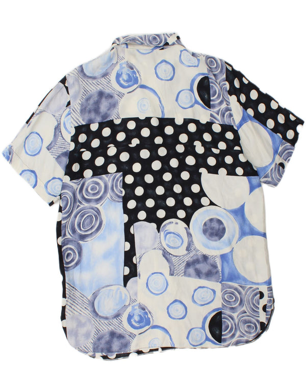 Vintage mujer camisa de manga corta blusa Reino Unido 14 gran patchwork azul viscosa