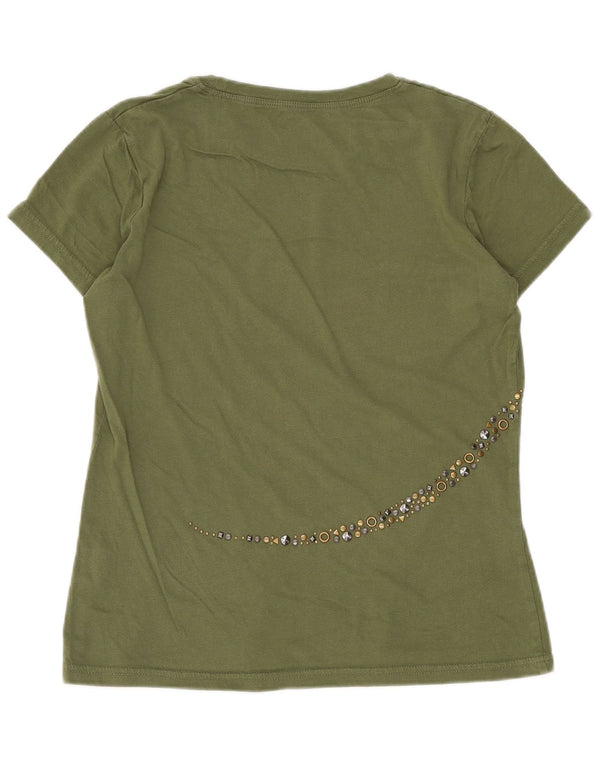 Calvin Klein Camiseta corta gráfica para mujer Top UK 10 Small Green Cotton