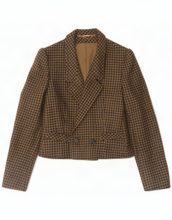 Chaqueta tipo blazer vintage con doble botonadura para mujer UK 44 Marrón medio Pata de gallo
