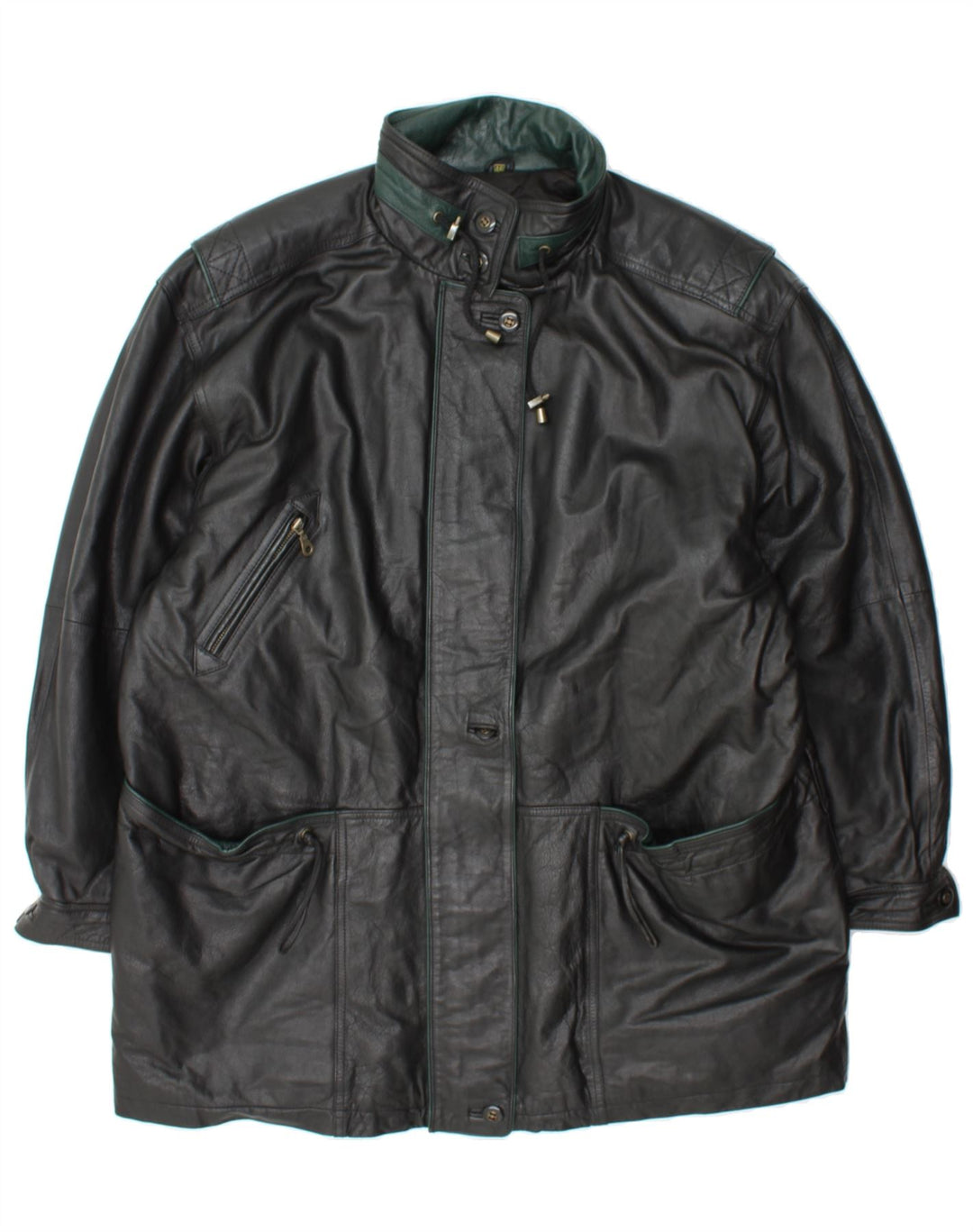 VINTAGE Womens Leather Coat EU 46 XL Black Leather Vintage Vintage and Second-Hand Vintage from Messina Hembry 