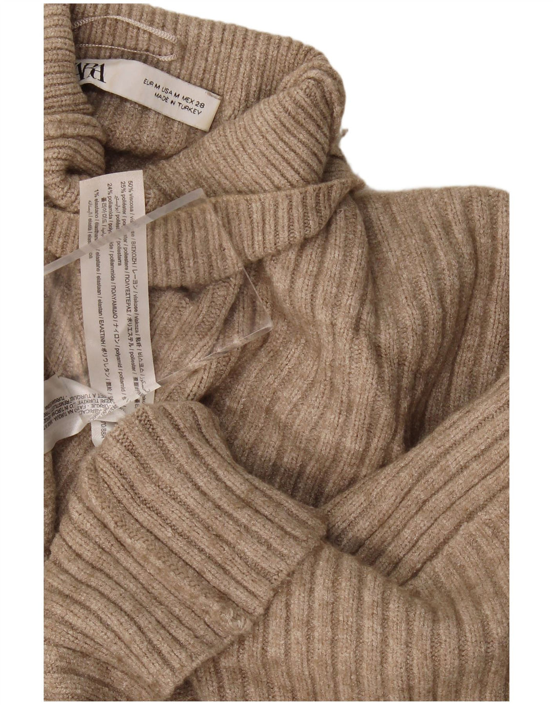 Zara Mujer Crop Oversize Cuello Alto Jersey Jersey UK 40 Medio Beige