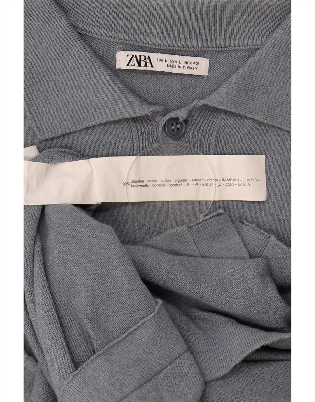Zara Hombre Cárdigan De Manga Corta Suéter Grande Gris Algodón