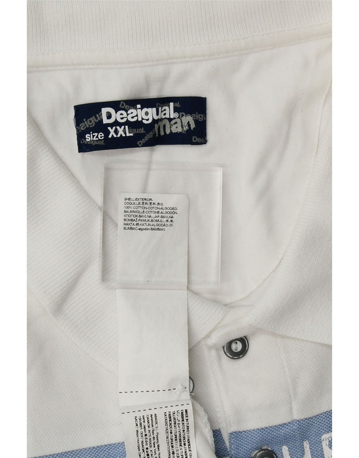 DESIGUAL Mens Graphic Polo Shirt 2XL White Cotton Vintage Desigual and Second-Hand Desigual from Messina Hembry 