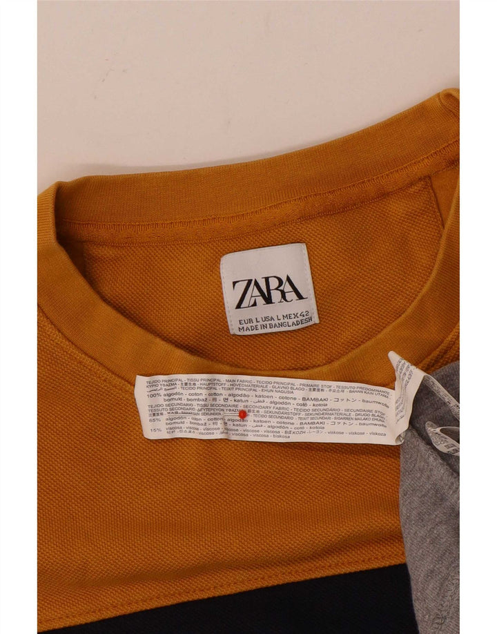Zara Hombre Sudadera Jumper Large Amarillo Colorblock Algodón