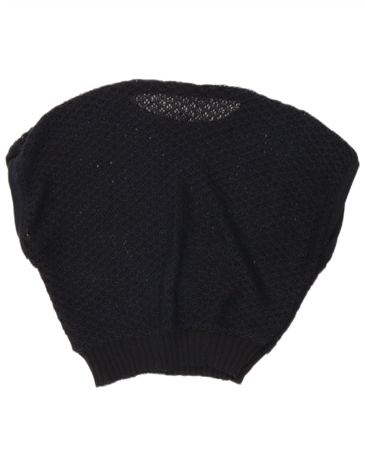 Vintage mujeres crochet chaleco camiseta Reino Unido 14 medio negro