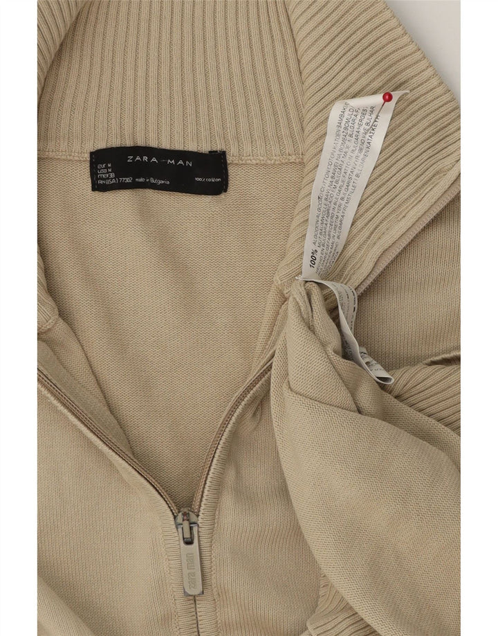 ZARA Hombre Jersey Cárdigan Algodón Beige Medio