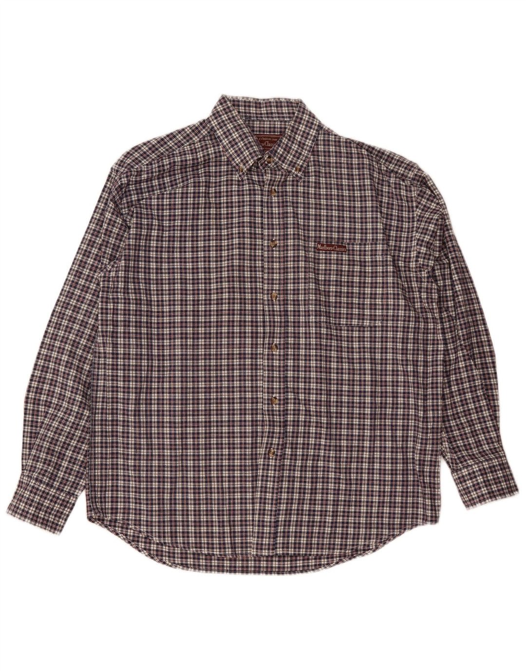 Camisa Marlboro Classics Hombre Grande Azul Marino Cuadros Algodón