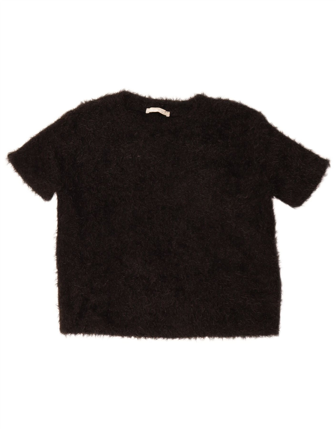 Zara Mujer Crop Blusa Top UK 44 Medio Negro Poliéster