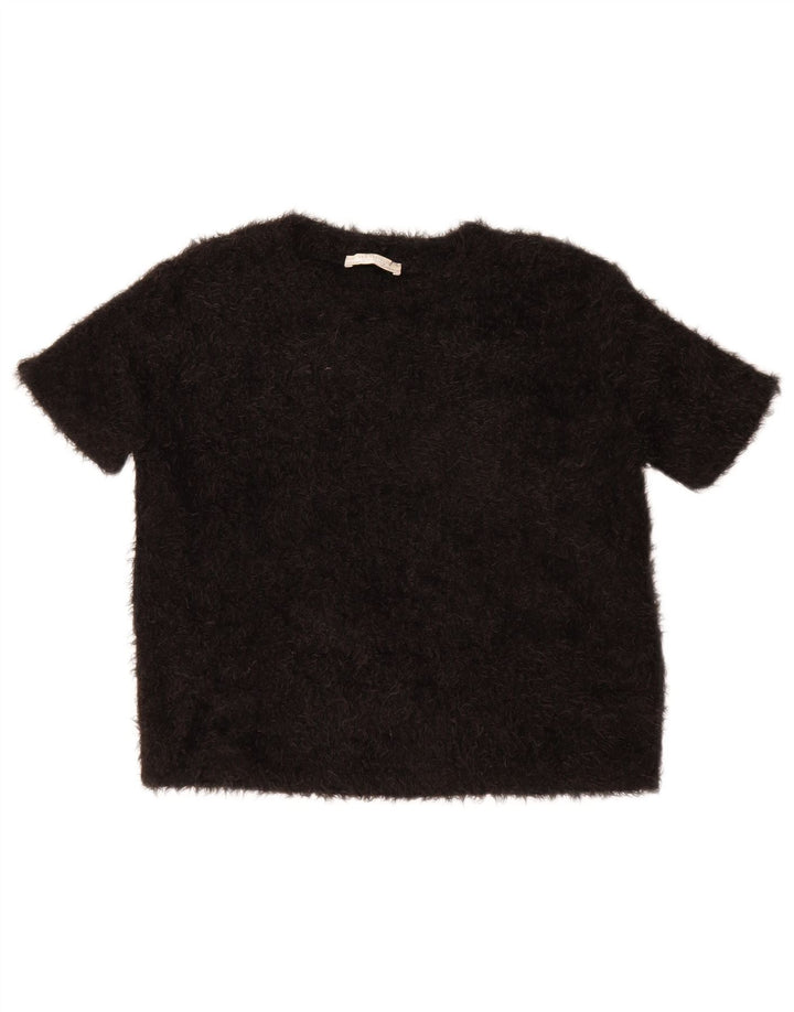Zara Mujer Crop Blusa Top UK 44 Medio Negro Poliéster