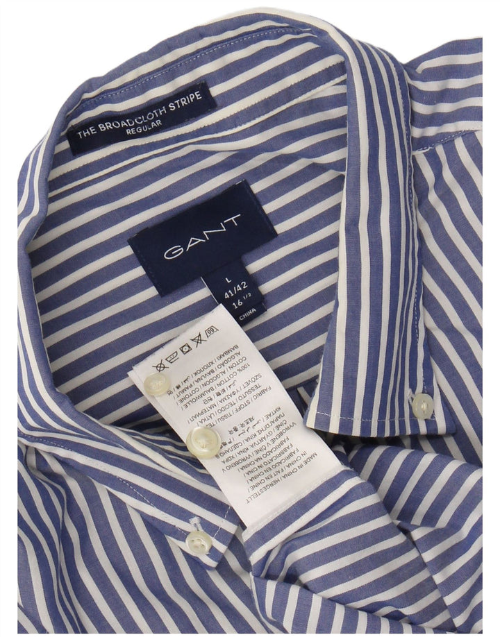 GANT Camisa de corte regular para hombre, talla 41/42 16 1/2 grande, algodón a rayas azules