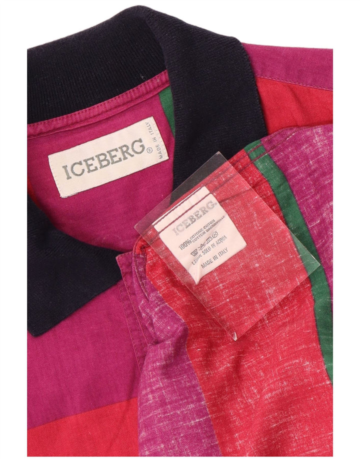 ICEBERG Camisa tipo jersey de manga corta para hombre de algodón a rayas moradas grandes