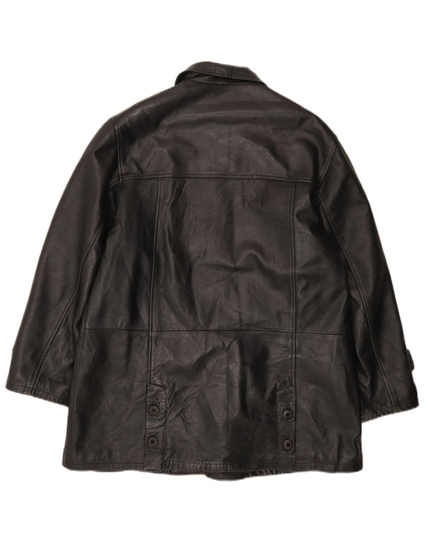 Abrigo de cuero vintage para mujer IT 46 Grande Negro