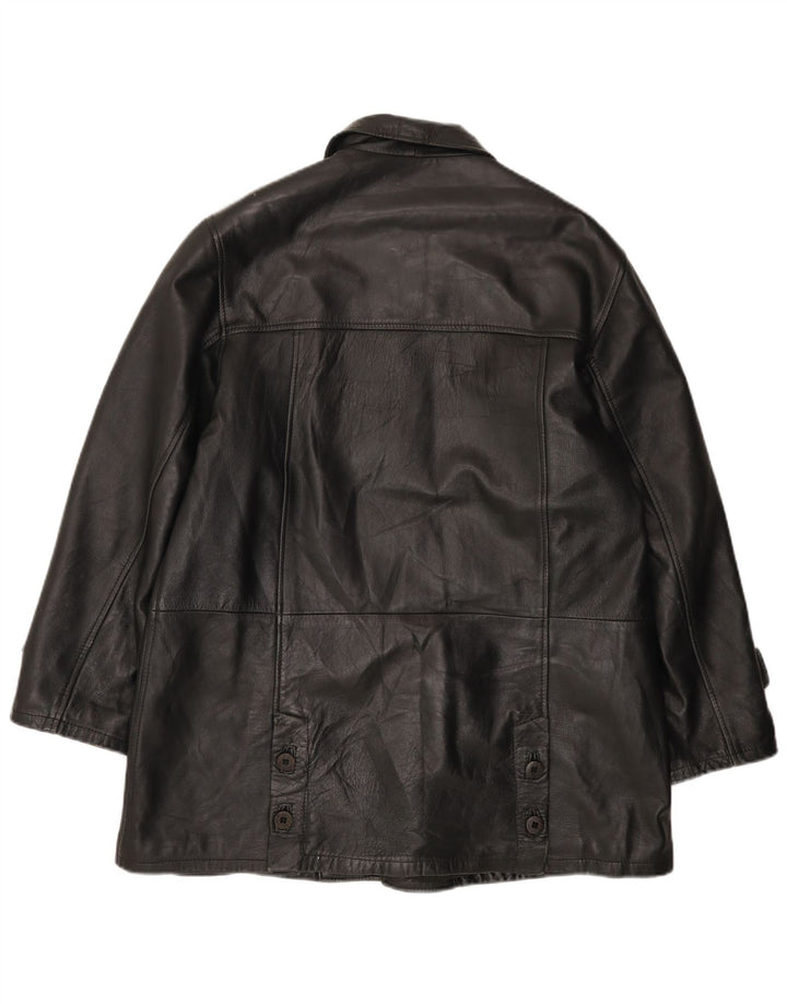 Abrigo de cuero vintage para mujer IT 46 Grande Negro