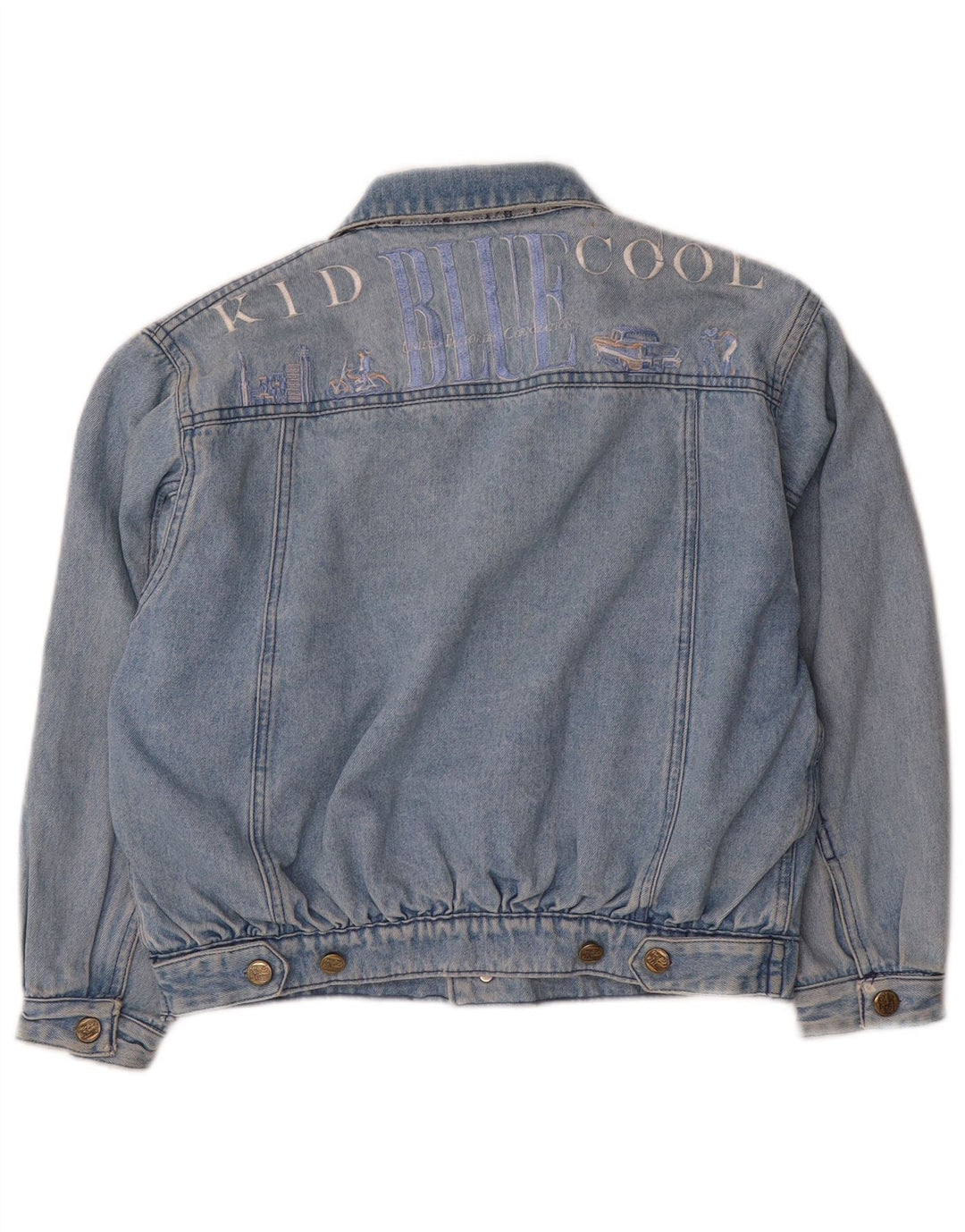 Vintage Boys Graphic Denim Chaqueta 11-12 Años Grande Algodón Azul