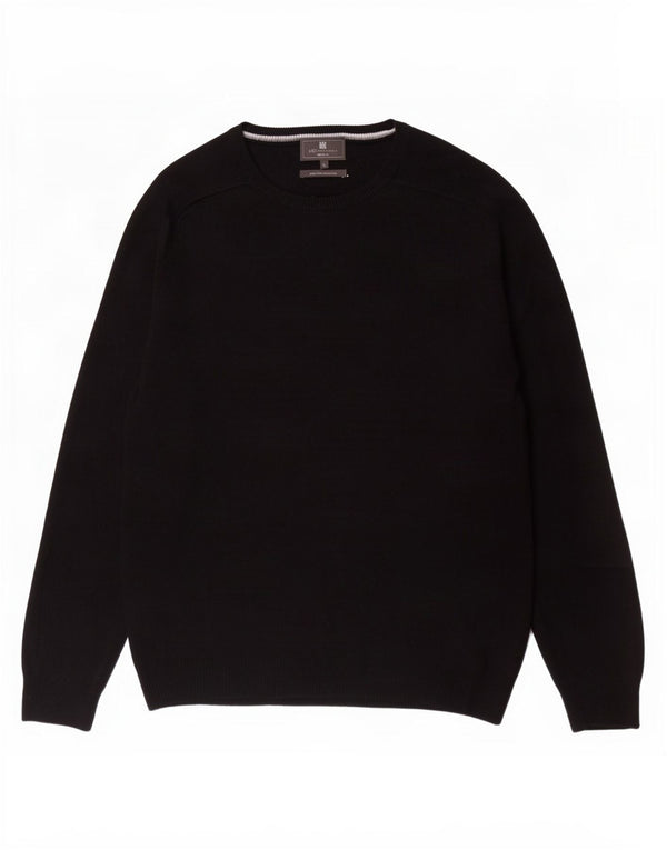 Marks & Spencer Jersey de corte regular con cuello barco para hombre, talla grande, de lana negra