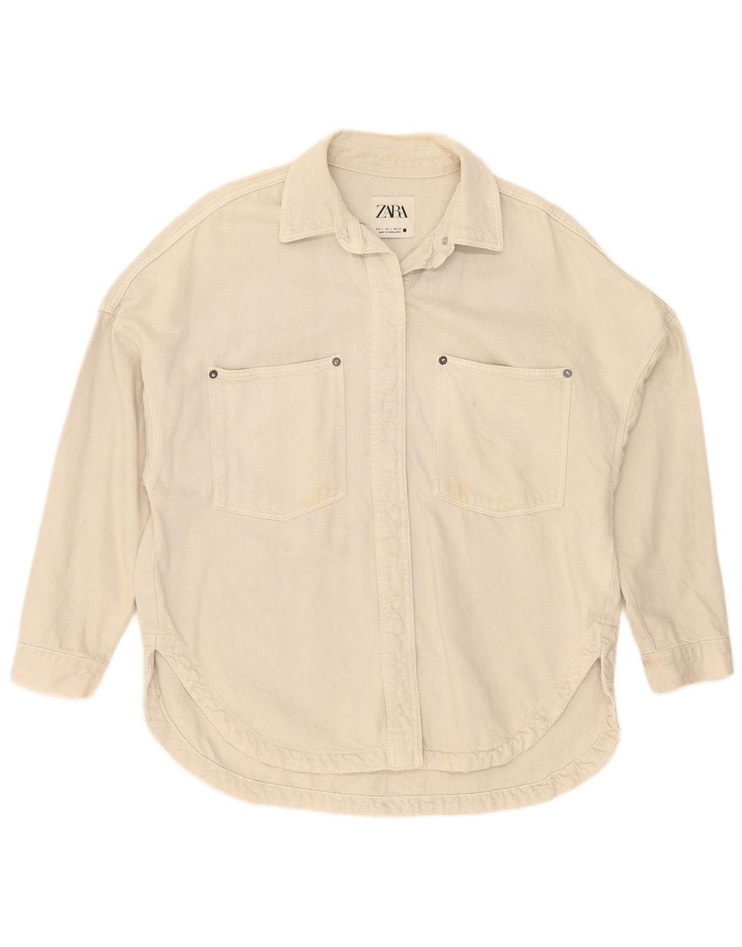 Zara Mujer Camisa Vaquera Extragrande UK 10 Small Algodón Beige