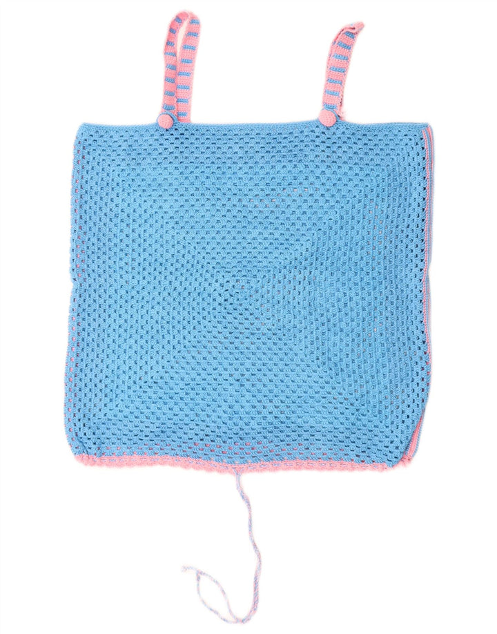 VINTAGE Mujer Crochet Cami Top Reino Unido 14 Azul Medio