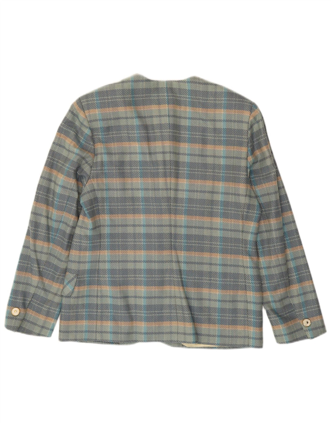 Vintage mujer 5 botones Blazer chaqueta IT 44 lana de cuadros azul medio