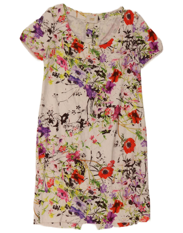 JUST CAVALLI Vestido recto para mujer talla 2 pequeño algodón floral blanco