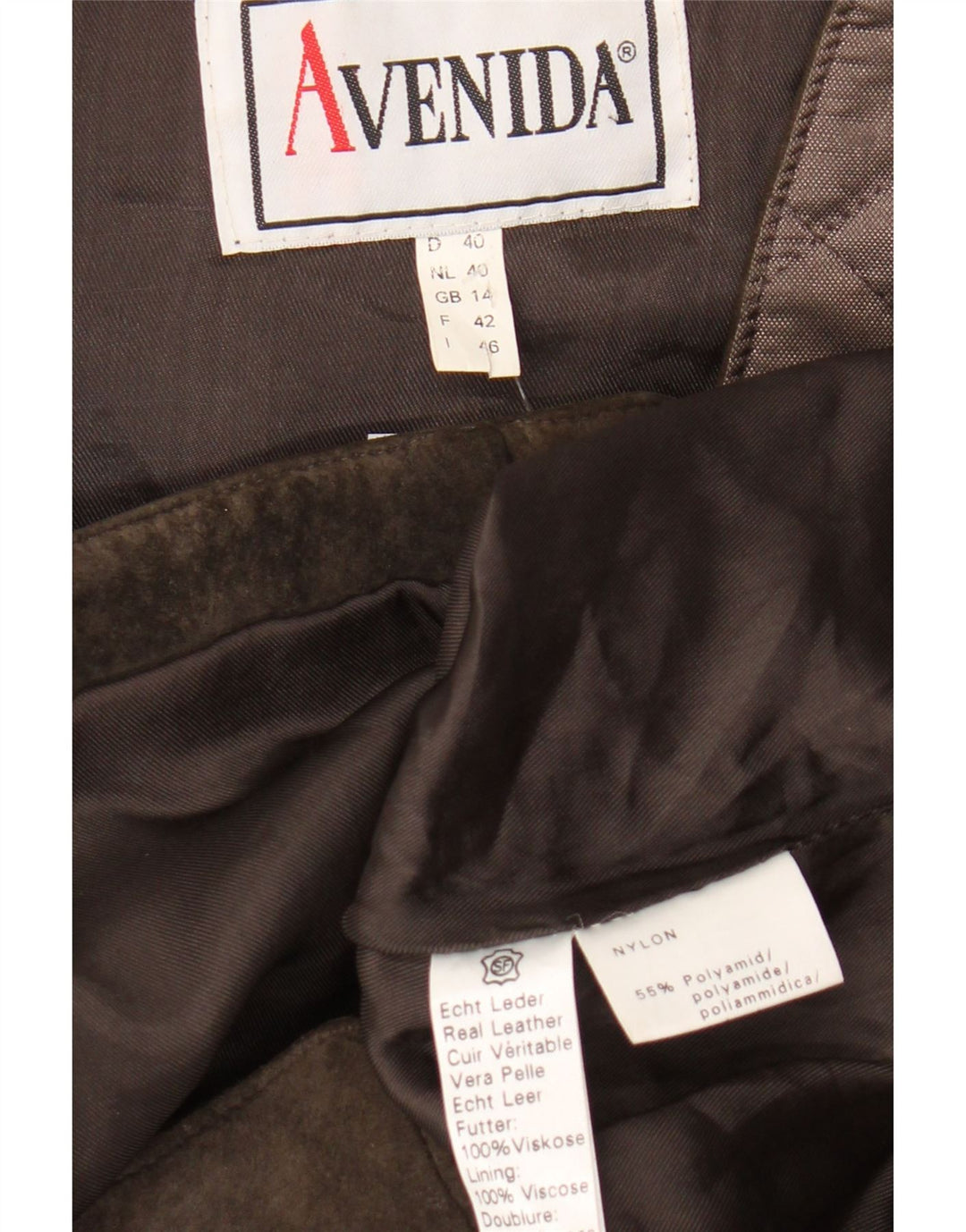 VINTAGE Mujer Ante Acolchado Gilet Reino Unido 14 Grande Marrón Colorblock Cuero