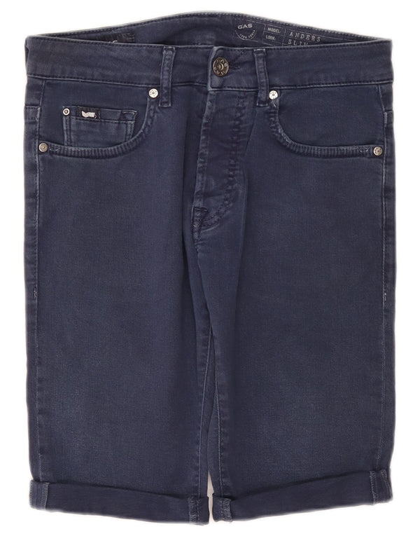 Gas Mens Anders Slim Denim Shorts W31 Medio Azul Marino Algodón Clásico