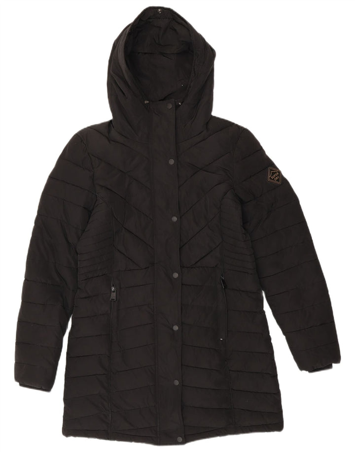 SUPERDRY Abrigo acolchado con capucha para mujer UK 40 Small Poliéster negro