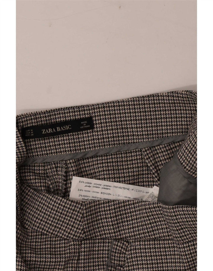 Zara Mujer Pantalón Chino Slim Medium W28 L26 Gris Pata De Gallo Poliéster