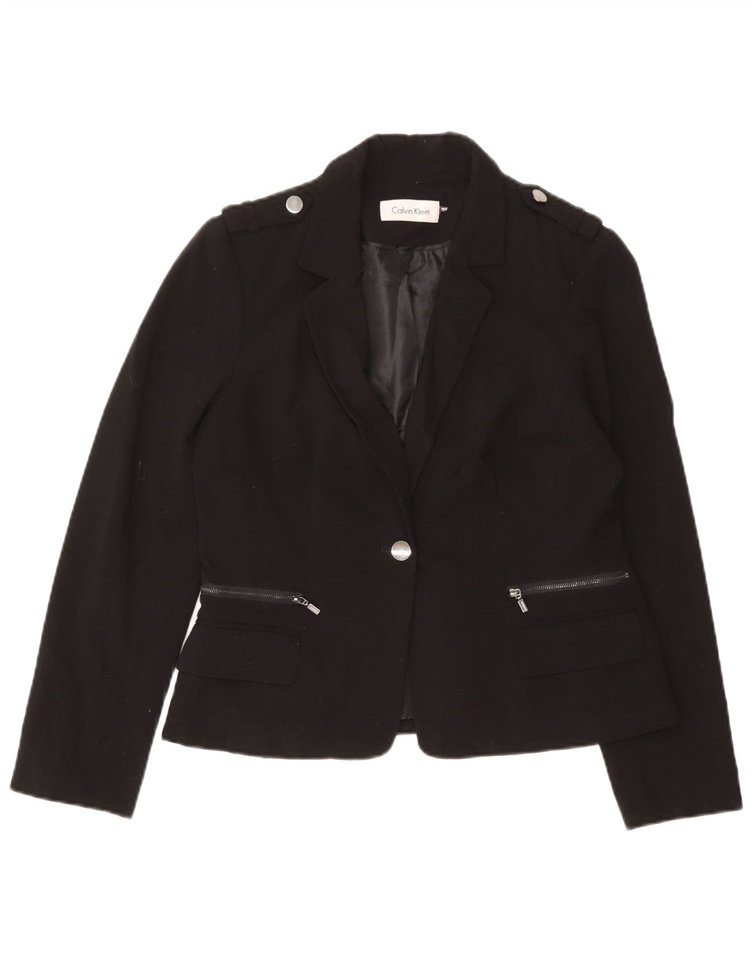 Calvin Klein Chaqueta tipo blazer militar con 1 botón para mujer UK 8 Small Black