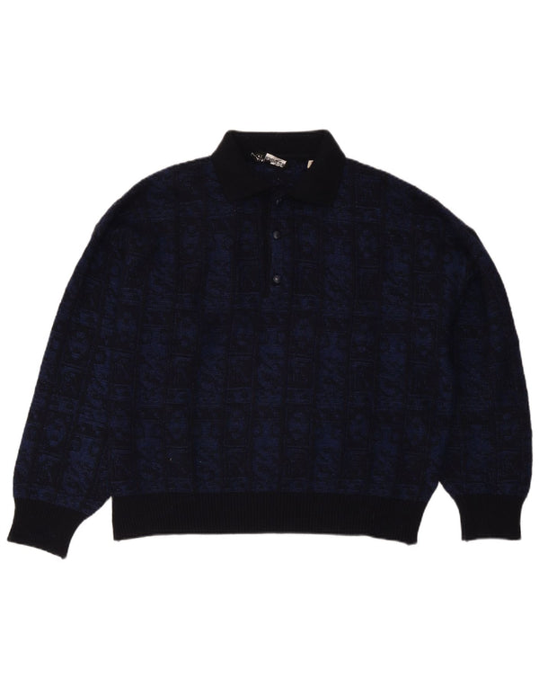Aeffe Jersey De Cuello Polo Para Hombre IT 50 Medium Azul Marino Lana Geométrica