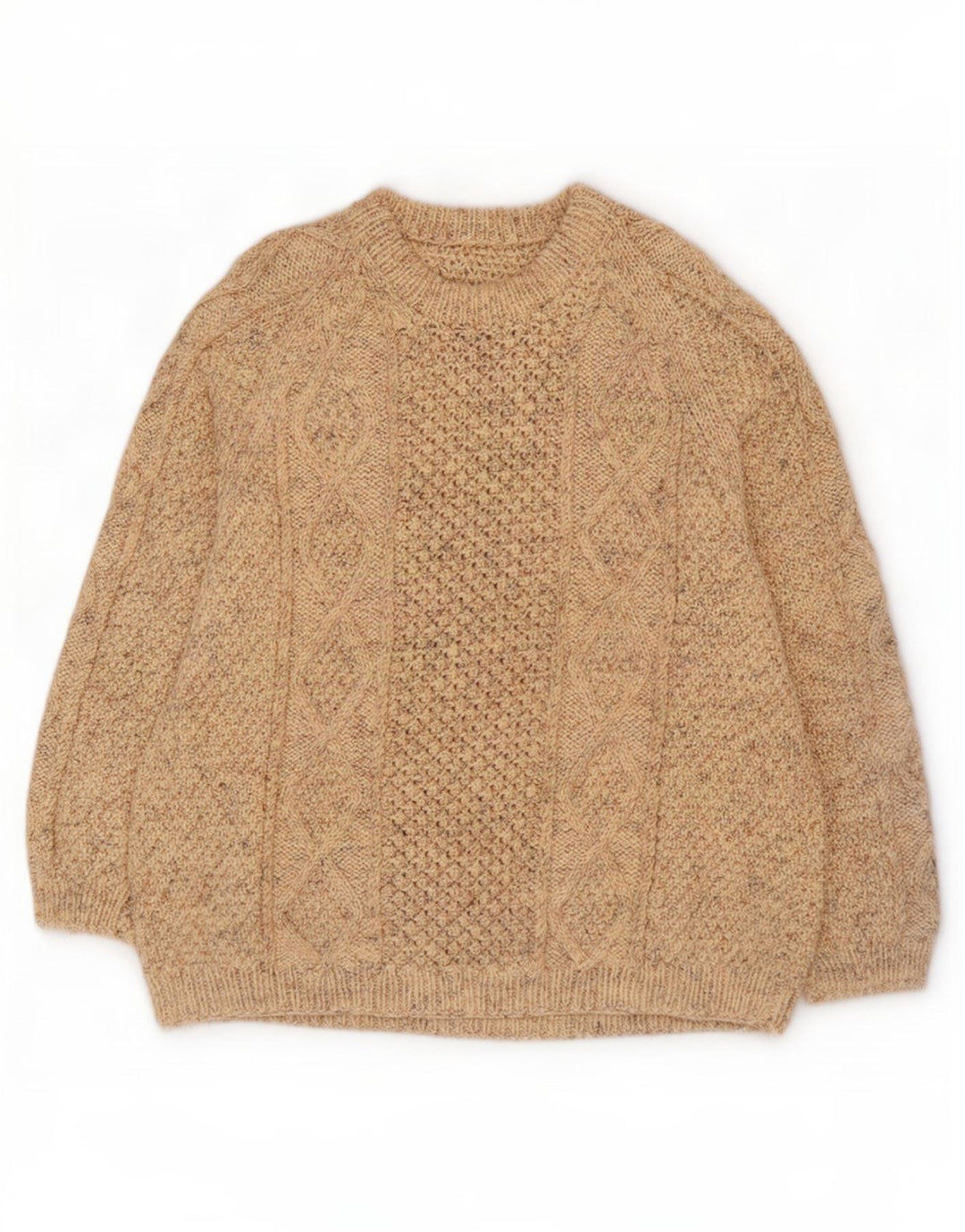 Vintage hombres cuello redondo jersey suéter 2XL Beige