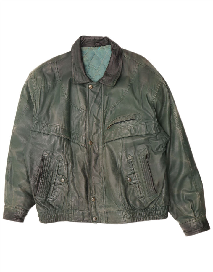 Chaqueta de cuero vintage para hombre IT 58 4XL cuero verde