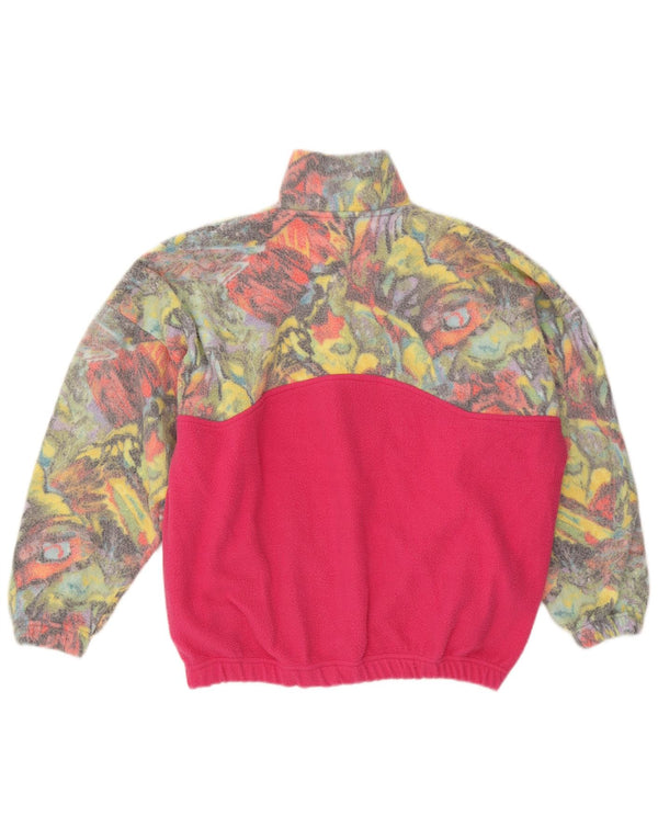 Vintage mujer patrón abstracto polar jumper Reino Unido 20 2XL rosa colorblock