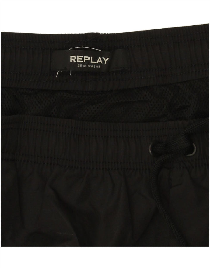 Replay Bañador con estampado gráfico para hombre, talla grande, negro