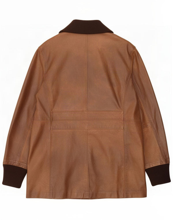 Abrigo de cuero vintage para hombre UK 42 XL Bloque de color marrón