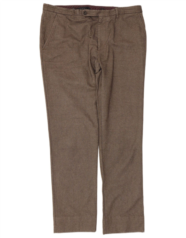 Zara Hombre Pantalón De Traje Recto W36 L31 Algodón Gris Espiga